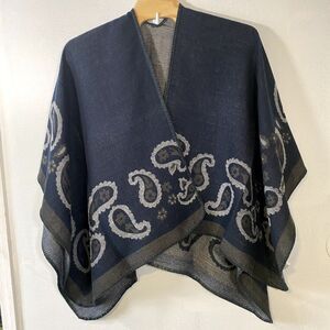 Urban Coco Women Knitted Open Poncho Cape Blanket Ladies Navy Warm Wrap Shawl
